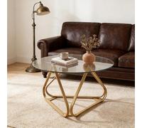 RELAX4LIFE Tavolino rotondo da 80 cm, in vetro temperato, tavolo da soggiorno rotondo trasparente con struttura in metallo, design moderno geometrico, cuscinetti regolabili per piedi per casa