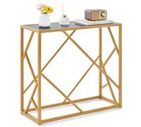 RELAX4LIFE Tavolo Console Moderna 80 x 30 x 75 CM, con Piano in Vetro Temperato Nero e Telaio in Metallo Dorato, Salvaspazio, Antiribaltamento, per Corridoio, Salotto, Ufficio, Max 50 KG