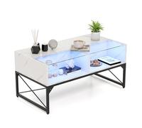 RELAX4LIFE Tavolo da Caffè LED, Tavolino Centrale Lucido con 4 Cubi, Piano in Marmo Artificiale e Vetro Temperato, Colori della Luce Regolabili, Telecomando, Tavolino Moderno per Soggiorno (BIANCO)