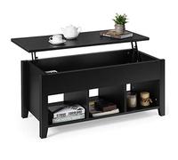 RELAX4LIFE Tavolo da Caffè Sollevabile, Tavolino Moderno da Divano in Legno Robusto e Resistente con Ampio Spazio di Archiviazione, Tavolo da Salotto con Carico di 100 kg (Nero)