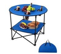 RELAX4LIFE Tavolo da Picnic Rotondo Pieghevole, 2 Ripiani con 4 Portabicchieri e Borsa da Trasporto, Leggero e Portatile (Portata 40KG), Tessuto Oxford Impermeabile, per Campeggio, Spiaggia e Barbecue