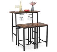 RELAX4LIFE Tavolo da Pranzo Ovale e Sedie, Set di Tavolo e Sgabelli da 3 Pezzi con Struttura in Metallo, Spazio per Bicchieri e Bottiglie, Piedini Regolabili, Arredo per Bar, Cucina (Marrone+Nero)