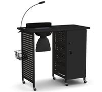 RELAX4LIFE Tavolo per Manicure con Sacchetti per Polvere, Postazione di Lavoro con Lampada Regolabile, Ruote con Freno, 4 Cassetti, Cesto Metallico e Armadietto con Serratura per Salone di Bellezza