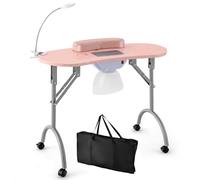 RELAX4LIFE Tavolo per Manicure Portatile Pieghevole con Aspiratore, Lampada LED Regolabile, Cuscino Rimovibile, Borsa di Trasporto e 4 Ruote Bloccabili, 90 x 43 x 73 cm (Rosa)