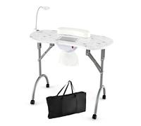RELAX4LIFE Tavolo per Manicure Portatile Pieghevole con Aspiratore, Lampada LED Regolabile, Cuscino Rimovibile, Borsa di Trasporto e 4 Ruote Bloccabili, 90 x 43 x 73 cm (Bianco)