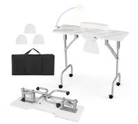 RELAX4LIFE Tavolo Pieghevole per Manicure con Ruota, Scrivania Portatile per Tecnici delle Unghie con Aspiratore, Lampada LED Flessibile, Poggiapolso e Borsa da Trasporto (Bianco)