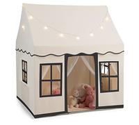 RELAX4LIFE Tenda da Gioco per Bambini, Casetta con Luci a Stella e Tappetino in Velluto, Centro di Attività per Bambini 3+ Anni (Beige)