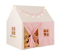 RELAX4LIFE Tenda da Gioco per Bambini con 10 Luci Stellari Luminose, Casetta Tenda con 2 Finestre e Tappetino Imbottito, Ideale per Bambini 3-8 Anni, 125x100x127 cm (ROSA)