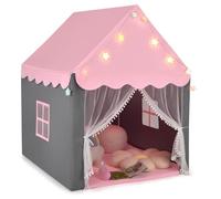 RELAX4LIFE Tenda da Gioco per Bambini con Luci a Stella, Casetta per Bambini da Interno con Tappetino e Zanzariera Lavabile, Castello dei Sogni 105x121x136 cm (Rosa)