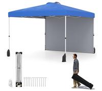 RELAX4LIFE Tenda Pop-up 3x3M con Parete Laterale & Tetto Ventilato, Borsa a Rotelle, 4 Sacchi di Sabbia, 4 Corde, 8 Picchetti, Riparo Portatile per Festa, Patio, Campeggio (BLU)