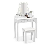 RELAX4LIFE Toeletta Trucco con Luci, Postazione Trucco con Specchio Girevole a 360° e 4 Cassetti, Tavolo da Trucco Moderno per Camera da Letto (Bianco, 80 x 40 x 136 cm)