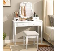 RELAX4LIFE Toeletta Trucco con Luci, Postazione Trucco con Specchio Girevole a 360° e 4 Cassetti, Tavolo da Trucco Moderno per Camera da Letto (Bianco, 90 x 40 x 129 cm)