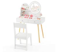RELAX4LIFE Toeletta Trucco per Bambina con Luci LED a 2 Colori, Specchiera Trucco con Sgabello, Specchio Acrilico, Postazione Trucco in Legno per Bambini 3+ Anni (Bianco)