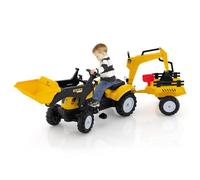 RELAX4LIFE Trattore per Bambini 3 in 1 3-6 Anni con 2 Benne Regolabile e Rimorchio Staccabile con 6 Ruote, Carico Bulldozer 35 kg (GIALLO)
