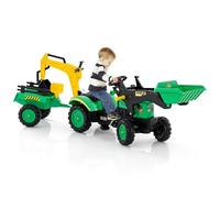 RELAX4LIFE Trattore per Bambini 3 in 1 3-6 Anni con 2 Benne Regolabile e Rimorchio Staccabile con 6 Ruote, Carico Bulldozer 35 kg (VERDE)