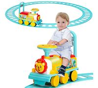 RELAX4LIFE Treno Giocattolo, con Binario, Trenino Elettrico Cavalcabile per Bambini, Funzione Musicale, Luci, Pedali Retrattili, Treno Regalo, Adatto a Bambini da 2+ Anni, Capacità di Peso 25 kg (blu)