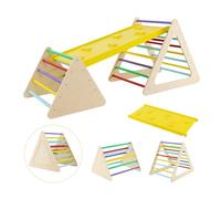 RELAX4LIFE Triangolo da Arrampicata con Scivolo per Bambini, 2 Scale e 1 Rampa per Arrampicarsi in Legno, Giochi Montessori, Parco Divertimenti per Bimbi 1+ Anni (Colorato)