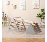RELAX4LIFE Triangolo da Arrampicata con Scivolo per Bambini, 2 Scale e 1 Rampa per Arrampicarsi in Legno, Giochi Montessori, Parco Divertimenti per Bimbi 1+ Anni (Grigio)