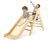 RELAX4LIFE Triangolo da Arrampicata con Scivolo per Bambini, Scala per Arrampicarsi in Legno, Triangolo Stabile, Parco Divertimenti per Bimbi 1+ Anni (Modello 2 Naturale)