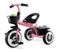 RELAX4LIFE Triciclo per Bambini con Sedile Regolabile, Ruote in EVA Silenziose e Resistenti, Cestino Portaoggetti, per Interno ed Esterno, Ideale per Bambini 18Mesi - 5Anni (ROSA)