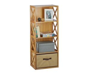 Relaxdays 10020273_342 Scaffale con Cestino per il Bagno, 4 Ripiani, Legno, Box Pieghevole, HxLxP: 105 x 42 x 29 cm ca.