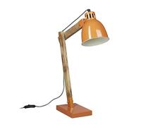 Relaxdays 10020514_57 Lampada da Scrivania Lettura Design Scandinavo Vintage in Legno HxLxP: 65 x 40 x 15 cm Paralume di Metallo, Arancio