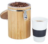 relaxdays Contenitore per caffè, Dosacaffè in bambù, Facile da Lavare, Chiusura Ermetica a Clip, 20x13,5x13,5, Naturale, 1 pz
