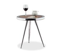 Relaxdays 10021136 Tavolino da Divano, Legno d'Acacia, 3 Gambe in Metallo, Argento, HxLxP: 54 x 50 x 50 cm