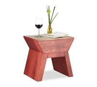 Relaxdays 10021158 Tavolino Sgabello 2 in 1, Legno di Mango, Rettangolare, HxLxP 44 x 45 x 35 cm, Rosso