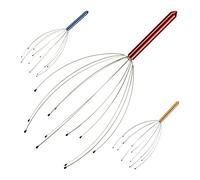 Relaxdays 10021336_47 Massaggiatore Testa, 12 Bracci con Palline, per Massaggi al Cuoio Capelluto, Metallo, Rosso