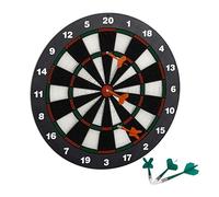 Relaxdays 10021463 Gioco Bersaglio Freccette Soft 42 cm, 6 Frecce, per Bambini, Montaggio a Muro, Piedistallo, Bianco-Nero