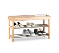 Relaxdays 10021566 Panca Scarpiera con Scomparto Interno, Bambù, Panchetta Porta-Scarpe, 6 Paia, HxLxP: 43x74x30 cm, Marrone