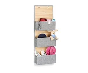 Relaxdays 10021796_59 Tasca Portaoggetti da Parete, Organizer per Guardaroba, Bambù e Tessuto, HxLxP 94x33x12 cm, Grigio