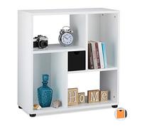 Relaxdays 10021824_362 Scaffale da Terra o da Parete, 4 Scomparti, Aperto, Pensile, per Libri, 75x75 cm, Bianco / Nero