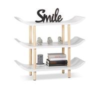 Relaxdays 10021927_49 Scaffale in Legno, 3 Ripiani, Design Asiatico, 4 Gambe, HxLxP: 71x83x32 cm, Bianco
