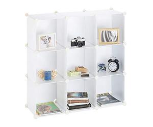 Relaxdays 10021956_49 Scaffale Componibile 9 Scomparti, Divisorio, Plastica, Aperto, Fai da Te, 95 x 95 x 32 cm, Bianco