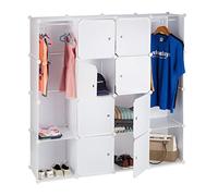 Relaxdays 10021969_49 Armadio Guardaroba Componibile, 12 Scomparti, Sistema a Incastro, Plastica, 145,5x145,5 cm, Bianco