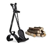 Relaxdays 10022292 Set Attrezzi Camino in Acciaio, 4 Accessori, con Paletta, Scopetta e Attizzatoio, Stile Antico, Nero
