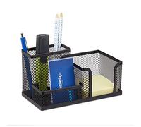 Relaxdays 10022479_46 Organizer da Scrivania Ufficio, con Portapenne & Porta-Foglietti, HxLxP: 10x18,5x9,5 cm, Nero