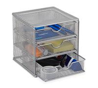 Relaxdays 10022485_55 Box Portaoggetti da Scrivania, con Cassetti, Articoli Cancelleria Ufficio, Metallo, HxLxP 17x16x17cm, Argento