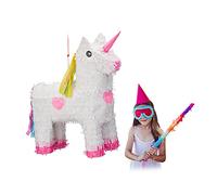 Relaxdays 10022562 Pignatta Unicorno da Riempire, per Feste di Compleanno Bambini, HxLxP: 47 x 43 x 13 cm, Bianco-Rosa