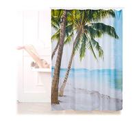 Relaxdays 10022617 Tenda Doccia, Vasca da Bagno, Immagine di Spiaggia, Poliestere, Lavabile, Anti-Muffa, 180x180cm, Colorata