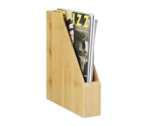 Relaxdays 10022769_800 Portariviste in Bambù, Raccoglitore Documenti Scrivania, Formato A4, Portalettere, Marrone Chiaro