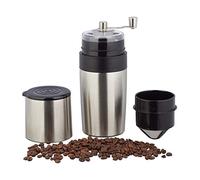 Relaxdays 10023283 Macinacaffè Manuale 3 in 1 in Ceramica Macinino per Caffè da Viaggio Filtro Permanente Bicchiere Termo Argento
