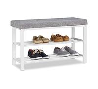 Relaxdays 10023307-111 Panca scarpiera Imbottita in Tessuto, Comoda, 2 Ripiani per Scarpe, Metallo, HxLxP: 50x81x32 cm, Grigio, metallo;legno mdf;tessuto