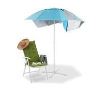 Relaxdays 10023310 Tenda da spiaggia, Ombrellone Mare con Custodia, Protezione Solare UV 50, HxD: 210 x 180 cm, Blu