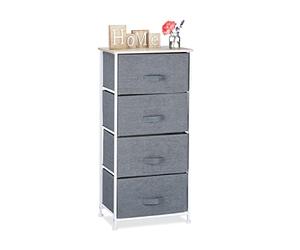 Relaxdays 10023328_470 Mobiletto con 4 Cassetti, Mobile Cassettiera, HLP 95x45x30 cm, Tessuto, Metallo, Legno, Grigio