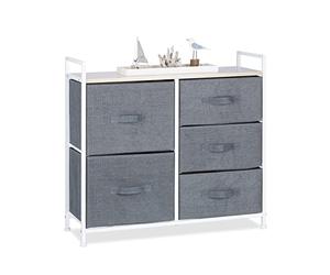 Relaxdays 10023328_530 Mobiletto con 5 Cassetti, Mobile Cassettiera, HLP 77,5x83x29 cm, Tessuto, Metallo, Legno, Grigio