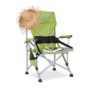 Relaxdays 10023462_53 Sedia da Campeggio Pieghevole, da Pesca Richiudibile, Poltrona con Porta-bottiglie HLP: 102 x 66 x 61 cm Verde