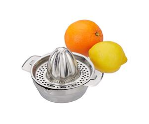 Relaxdays 10024728 Acciaio Inox, 2 Pezzi, con Contenitore di Raccolta, spremiagrumi Manuale, Alta qualità, Colore: Argento